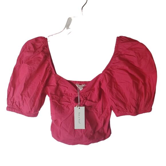 Sim & Sam Pink Flame Puff Sleeve Crop Top, NWT, Small - Picture 1 of 6